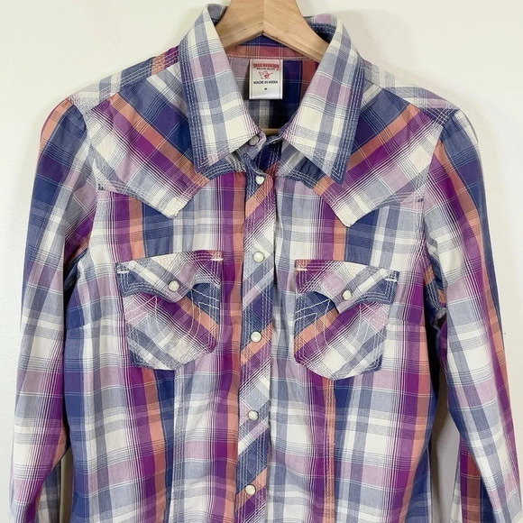 True Religion Plaid Men's Long Sleeve Snap Button Western Shirt - Picture 2 of 16